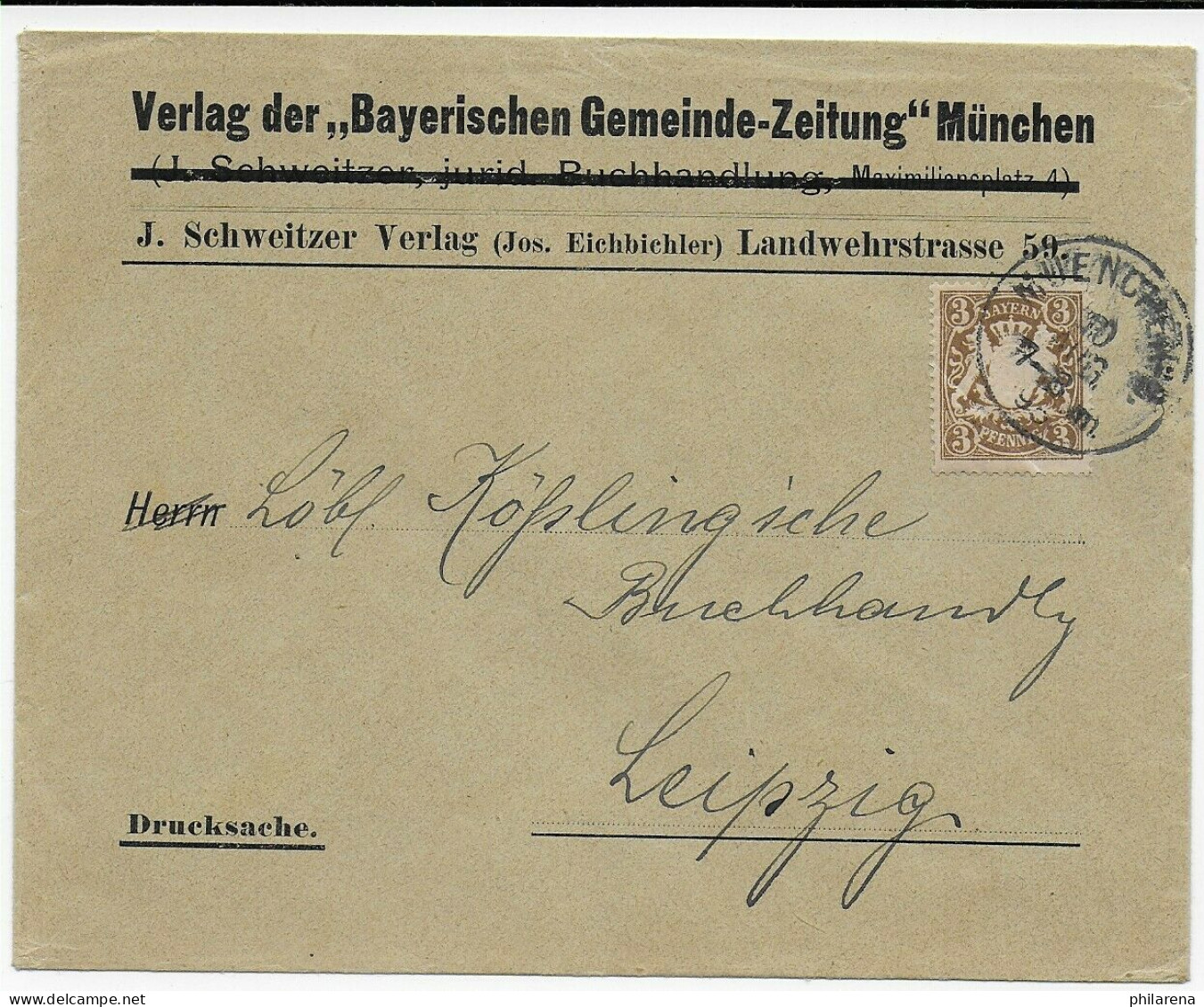 Verlag Der Bayrischen Gemeindezeitung Nach Leipzig, 1895 - Brieven En Documenten