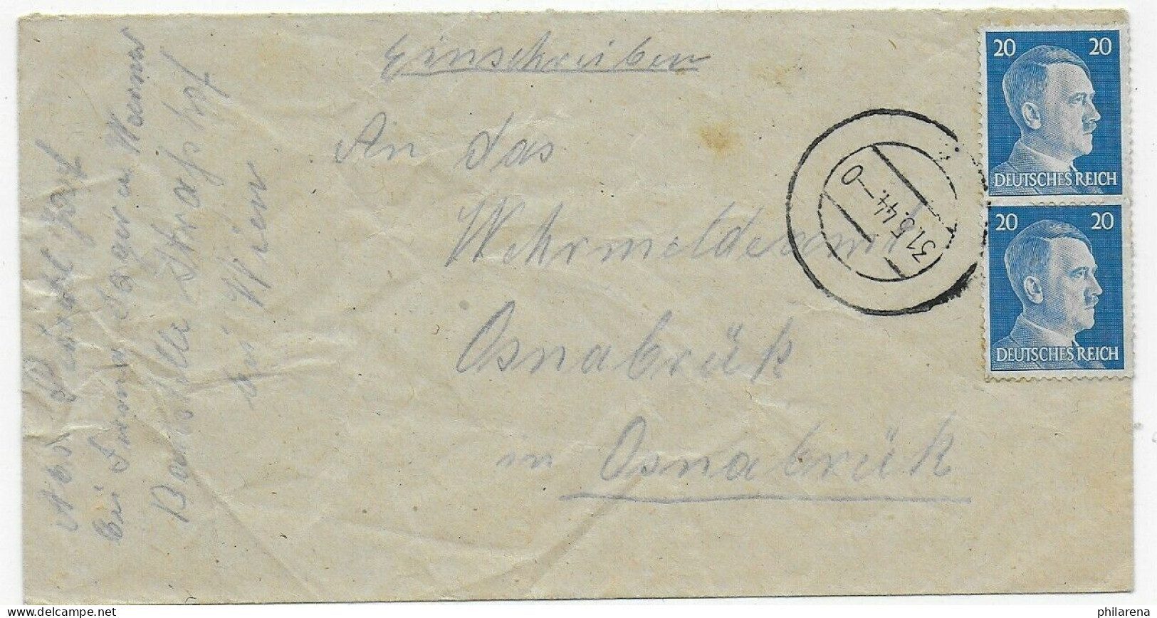 Aufsichstspersonal Arbeitslager Strasshof/Wien Nach Osnabrück,1944, Stummer Stpl - Feldpost 2. Weltkrieg