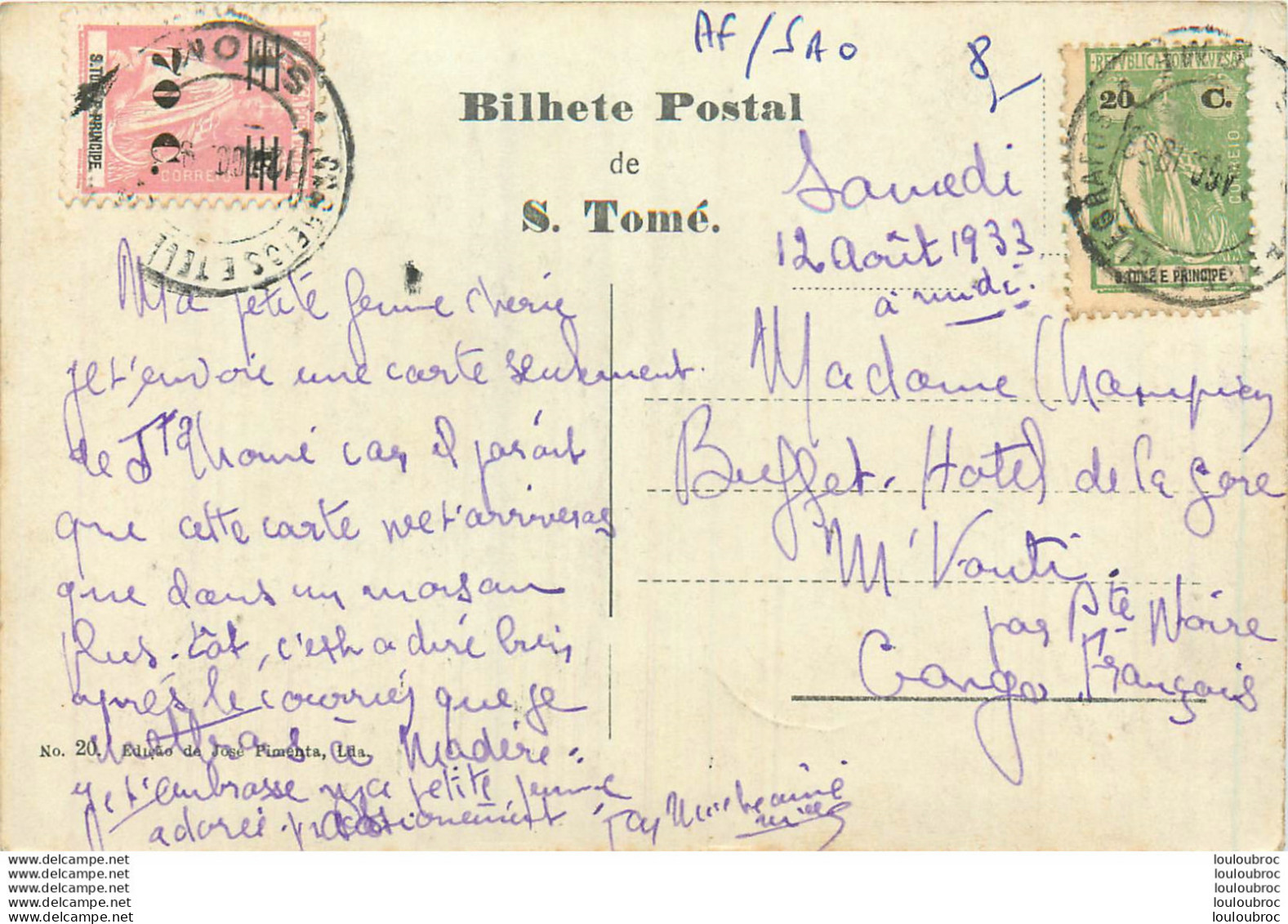A PONTE D'ALFANDEGA 1933 - Sao Tomé E Principe