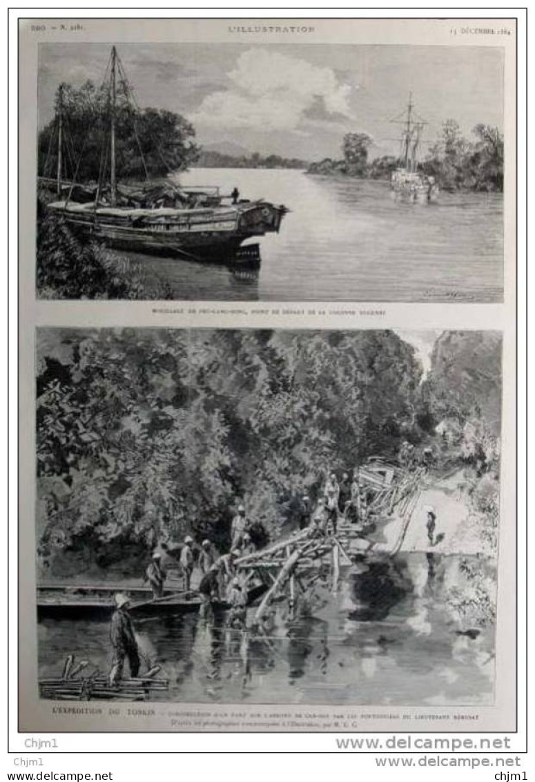 Tonkin - Mouillage De Phu-Lang-Son Point De Départ De La Colonne Dugenne  - Page Original - 1884 - Documents Historiques