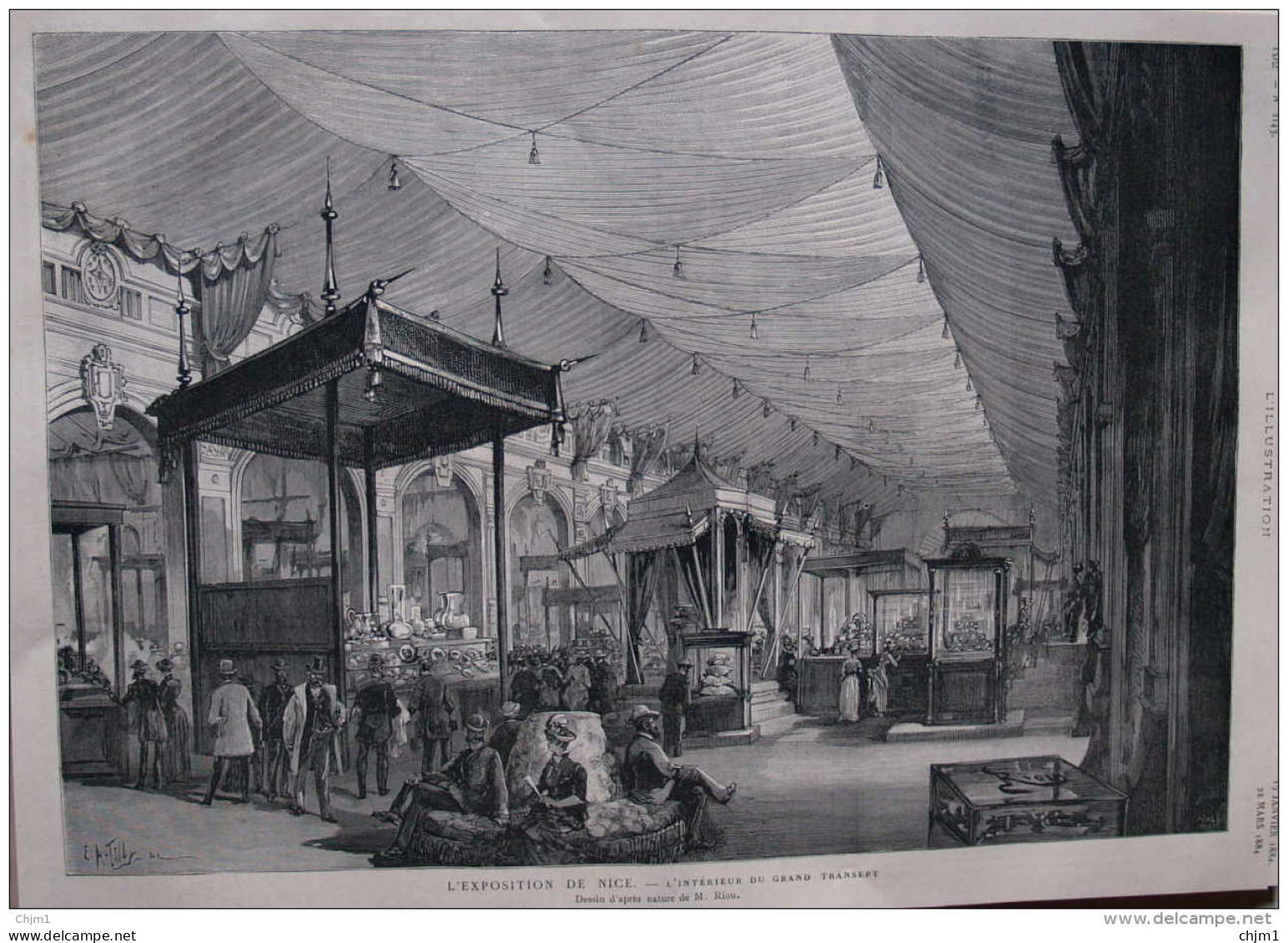 Exposition Internationale De Nice - L&acute;Intérieur Du Grand Transept - Page Original  1884 - Documents Historiques