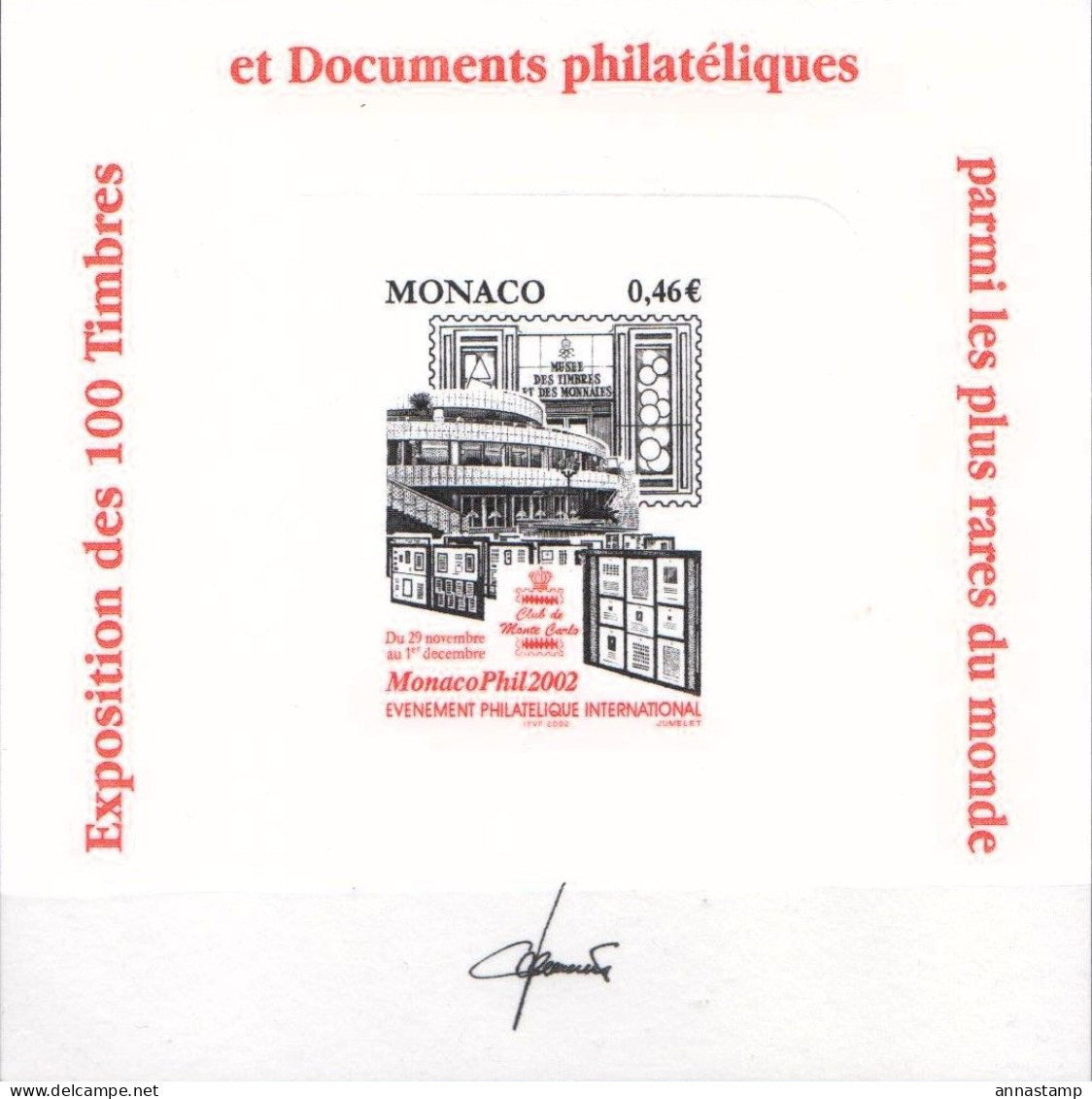 Monaco Cardbord Proof Issue For MonacoPhil 2002 - Philatelic Exhibitions