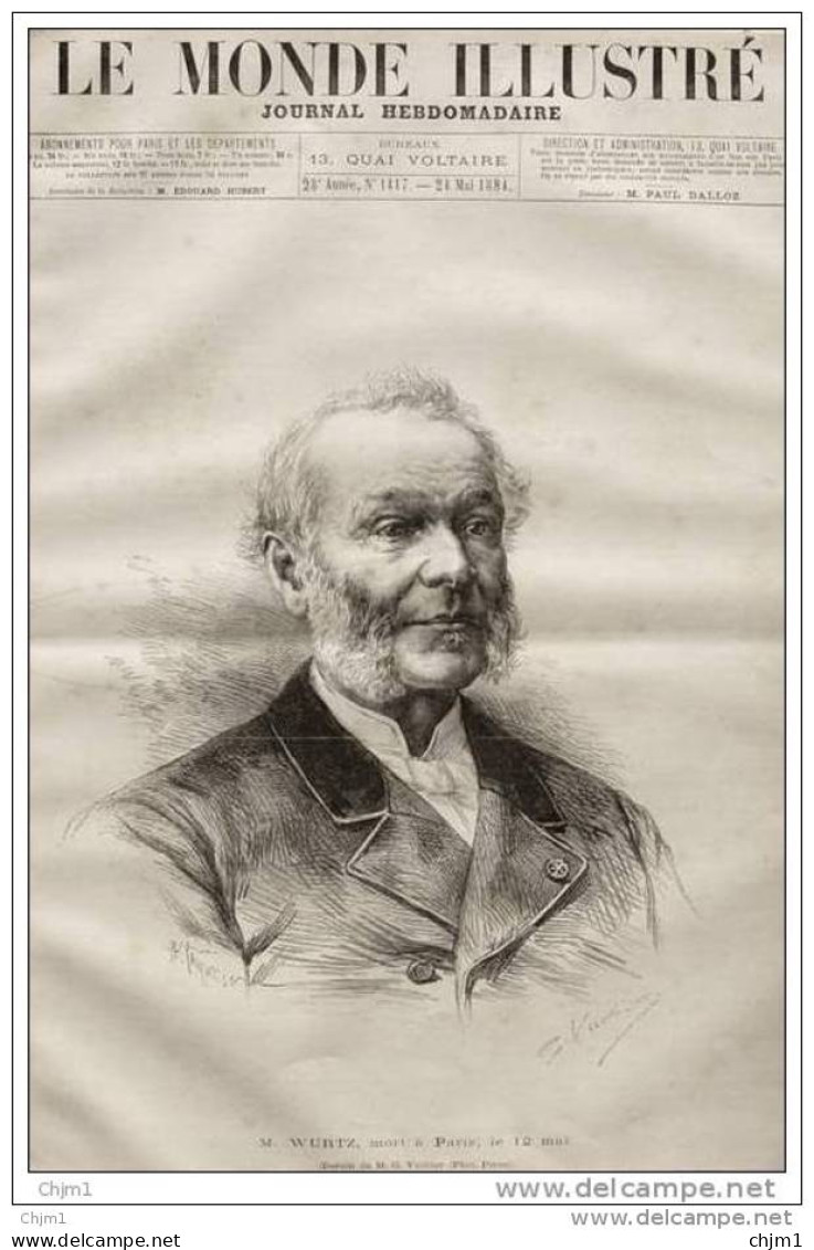 M. Wurtz, Mort à Paris -  Page Original 1884 - Historische Dokumente