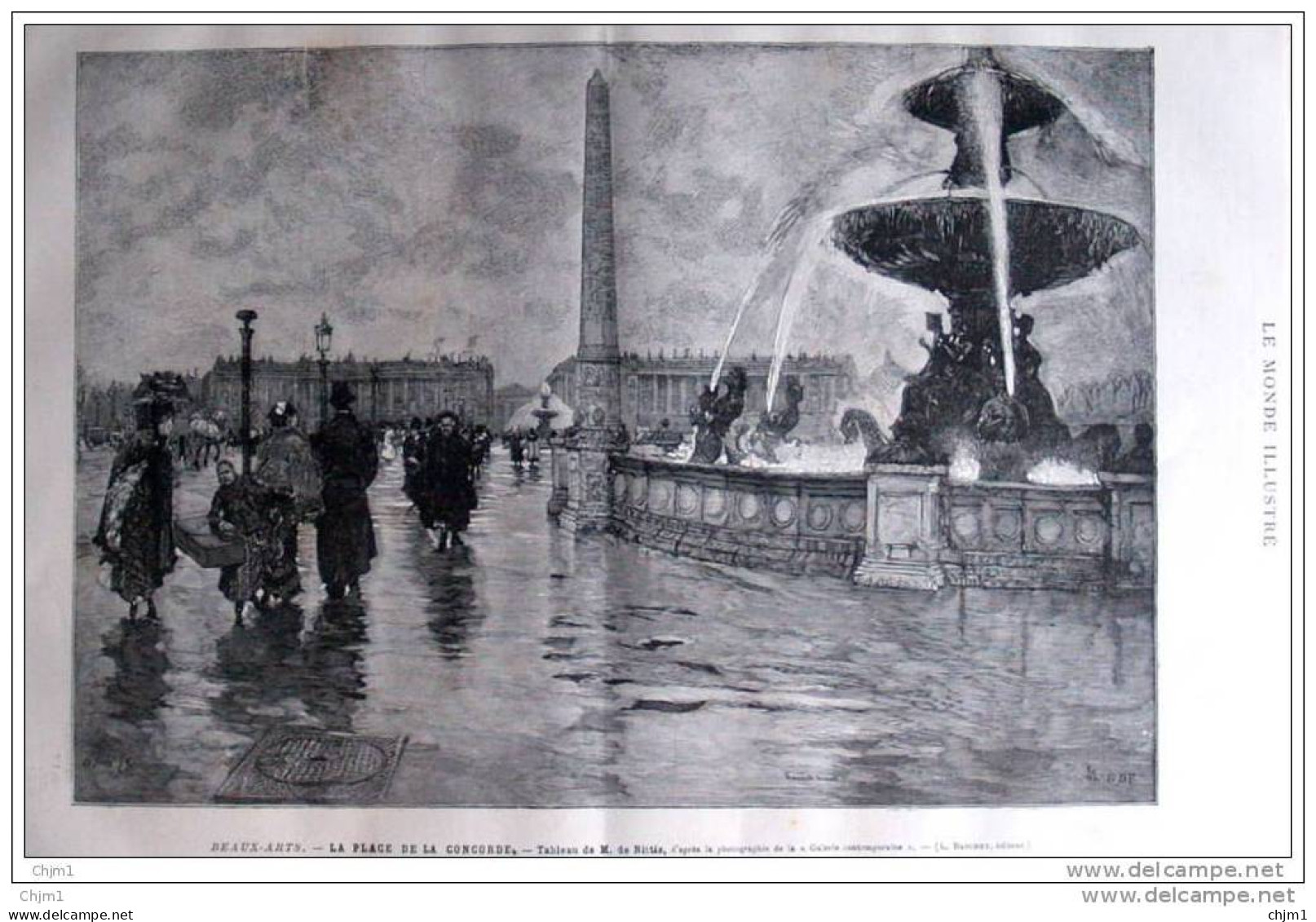 La Place De La Concorde - Tableau De M. Nittis - Page Original 1884 - Historical Documents