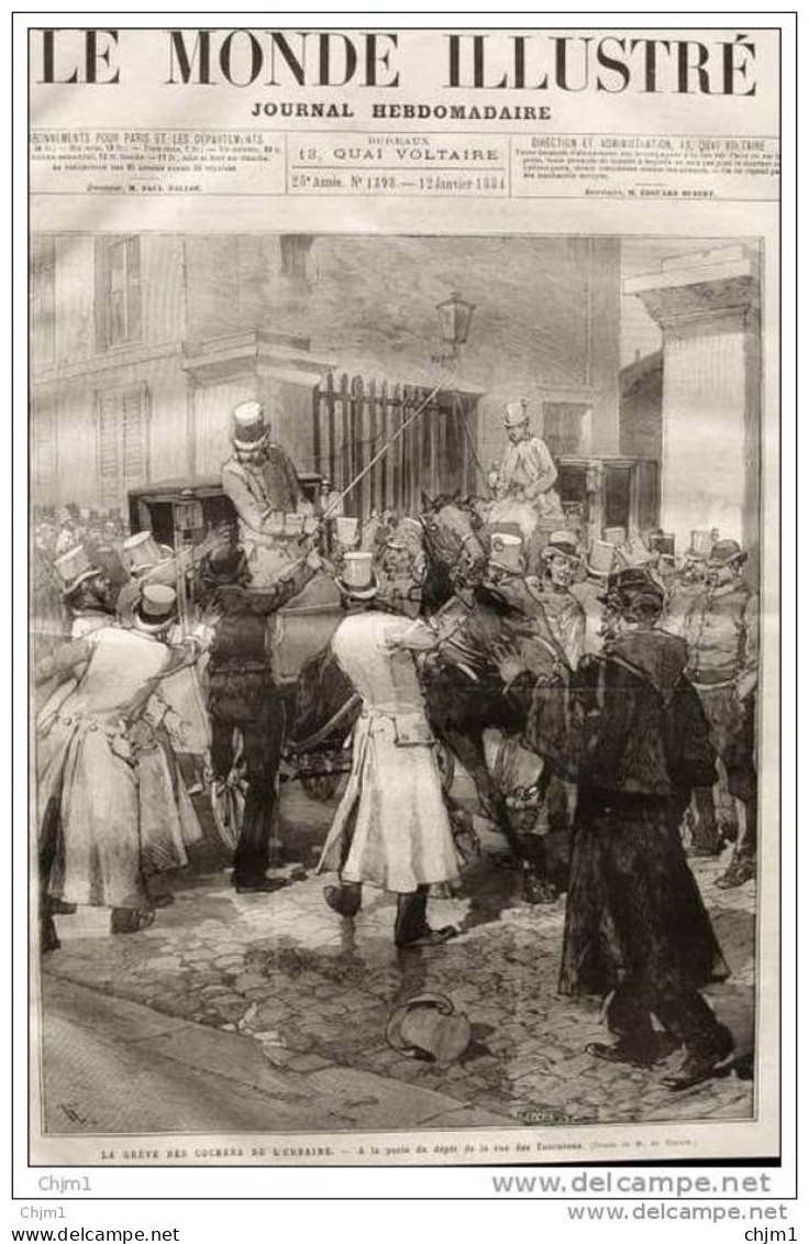 La Grève Des Cochers De L&acute;Urbaine - à La Porte Du Depôt De La Rue Des Fourneaux  - Page Original 1884 - Historical Documents