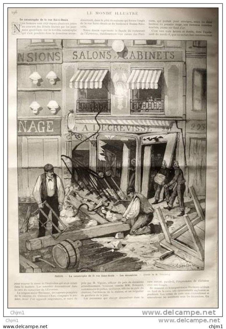 Paris - La Catastrophe De La Rue Saint-Denis - Les Décombres - Page Original 1884 - Historische Dokumente