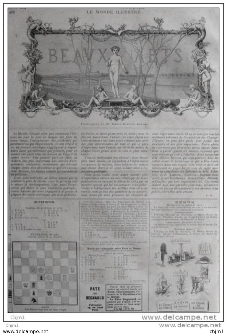 Échecs - Problème N° 987 Par M. W. B. Huggitt - Schach - Chess - Page Original 1884 - Documents Historiques