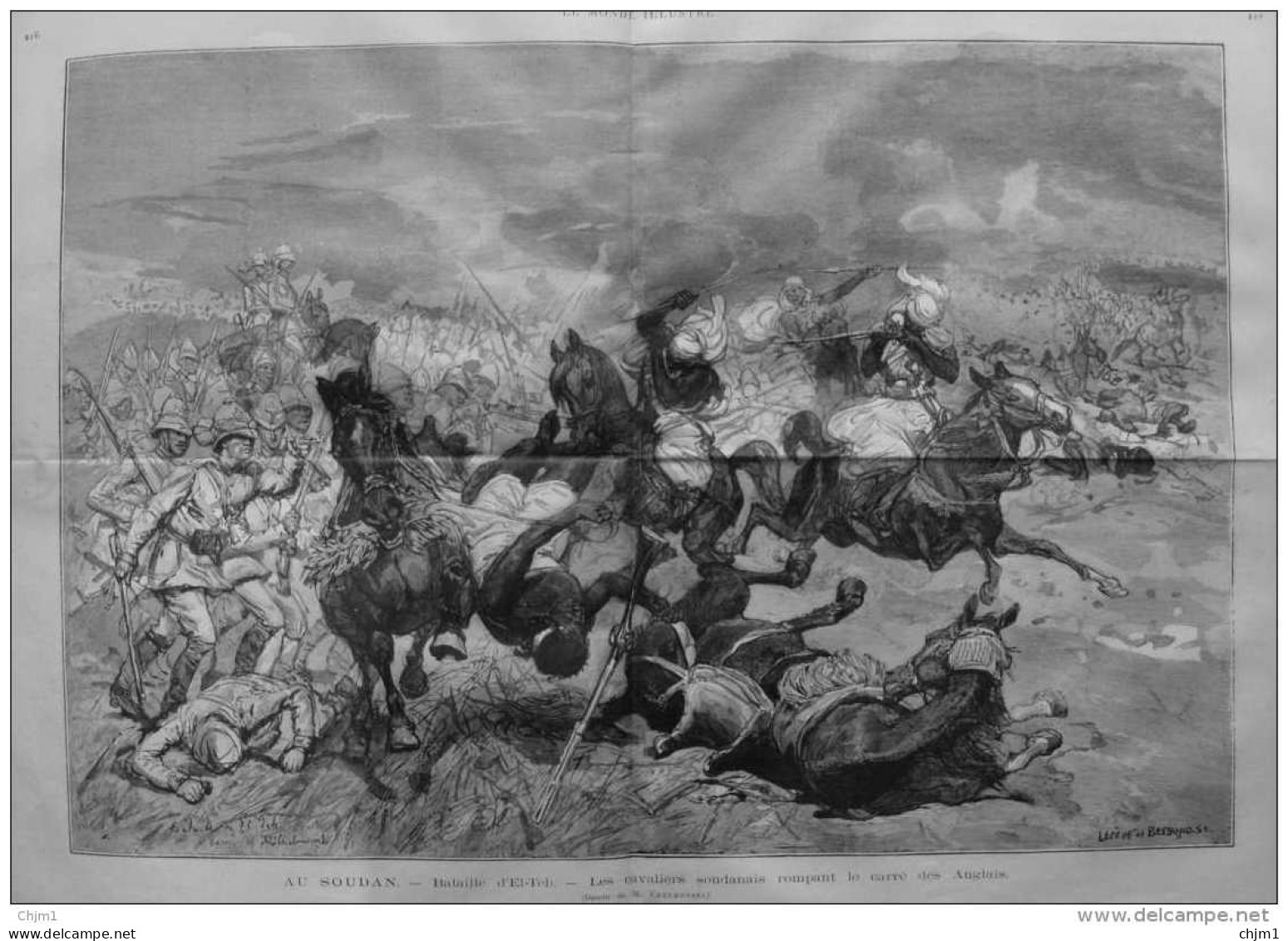 Au Soudan - Bataille D'el-Teb - Les Cavaliers Soudanais Rompant Le Carré Des Anglais  - Page Original - 1884 - Documents Historiques