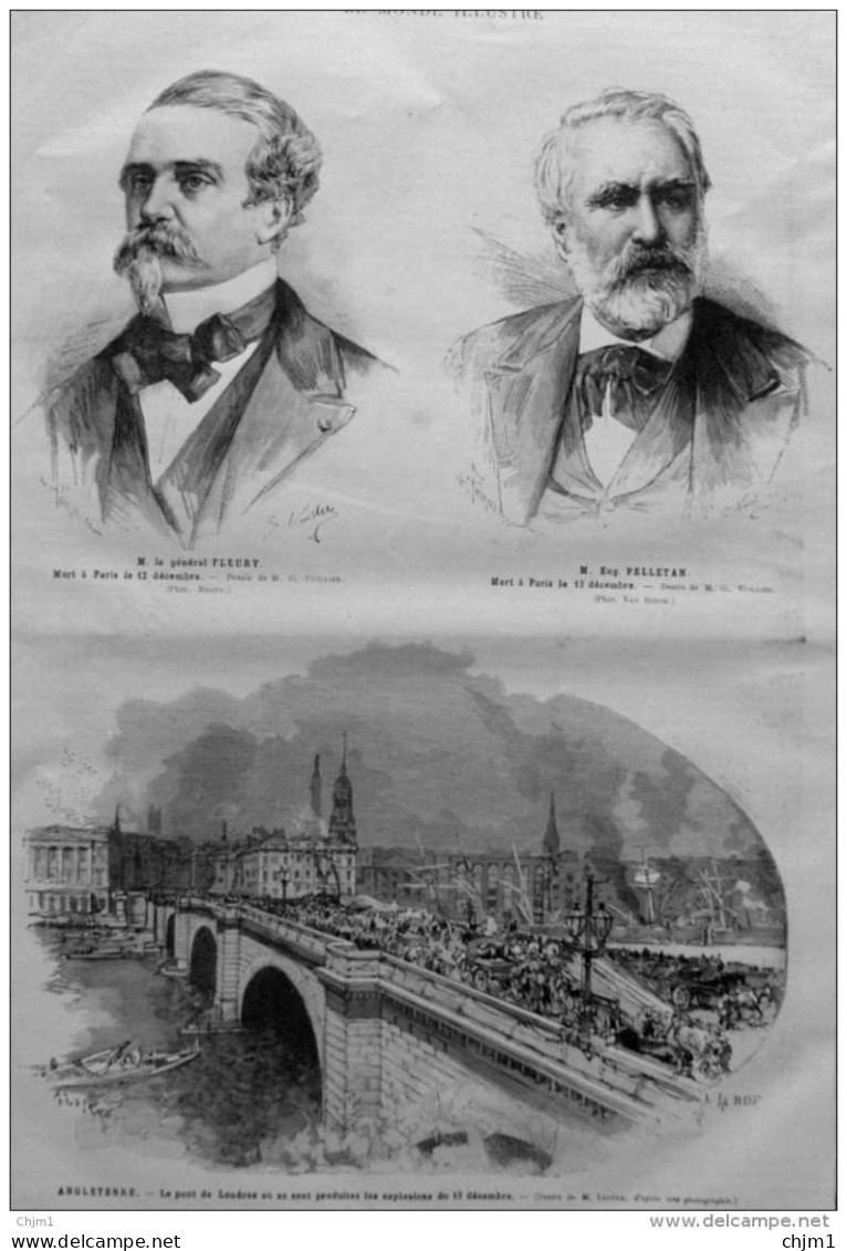 Angleterre - Le Pont De Londres Ou Se Sont Produites Les Explosions - Général Fleury  Page Original - 1884 - Historische Dokumente