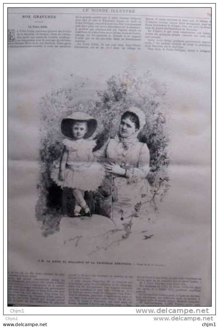 S. M. La Reine De Hollande Et La Princesse  Héritière - Hollandse Konigin - Page Original 1884 - Documents Historiques