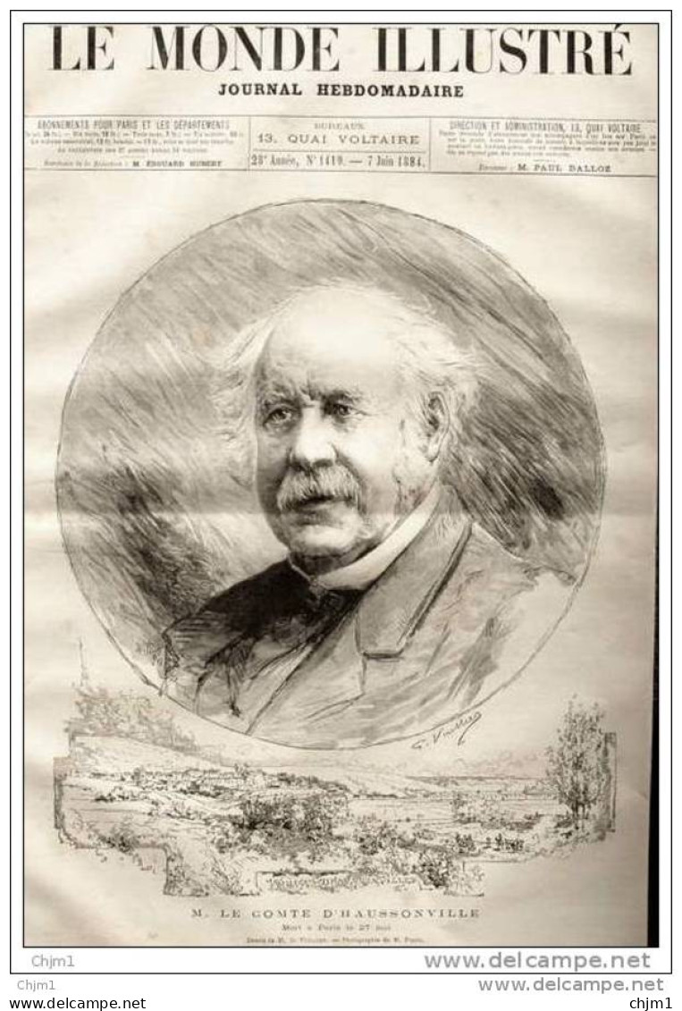 M. Le Comte D&acute;Haussonville, Mort à Paris -  Page Original 1884 - Historische Dokumente