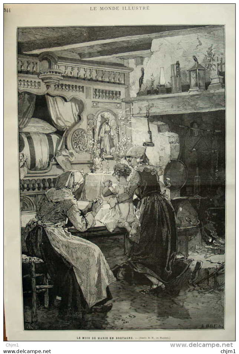 Le Mois De Marie En Bretagne - Dessin De M. De Haenen - Page Original 1884 - Historical Documents