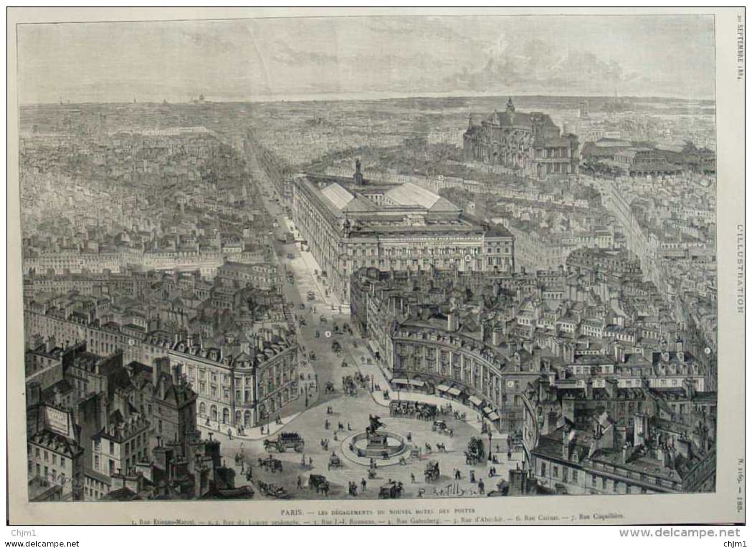 Paris - Les Dégagements Du Nouvel Hôtel Des Postes - Page Original 1884 - Documents Historiques