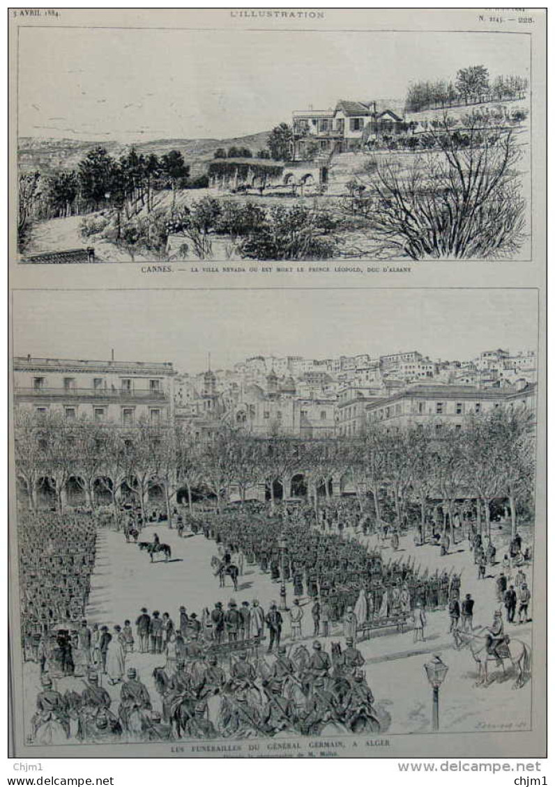 Cannes - La Villa Nevada Où Est Mort Le Prince Léopold, Duc D'Albany - Funerailles Général Germain  Page Original - 1884 - Historische Documenten