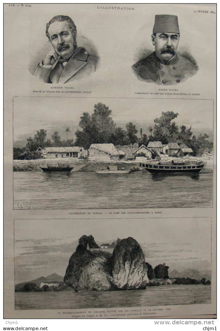 Gordon Pacha - Baker Pacha - Expédition Du Tonkin - Le Camp Des Pavillons-jaunes à Hanoi - Page Original - 1884 - Historische Documenten