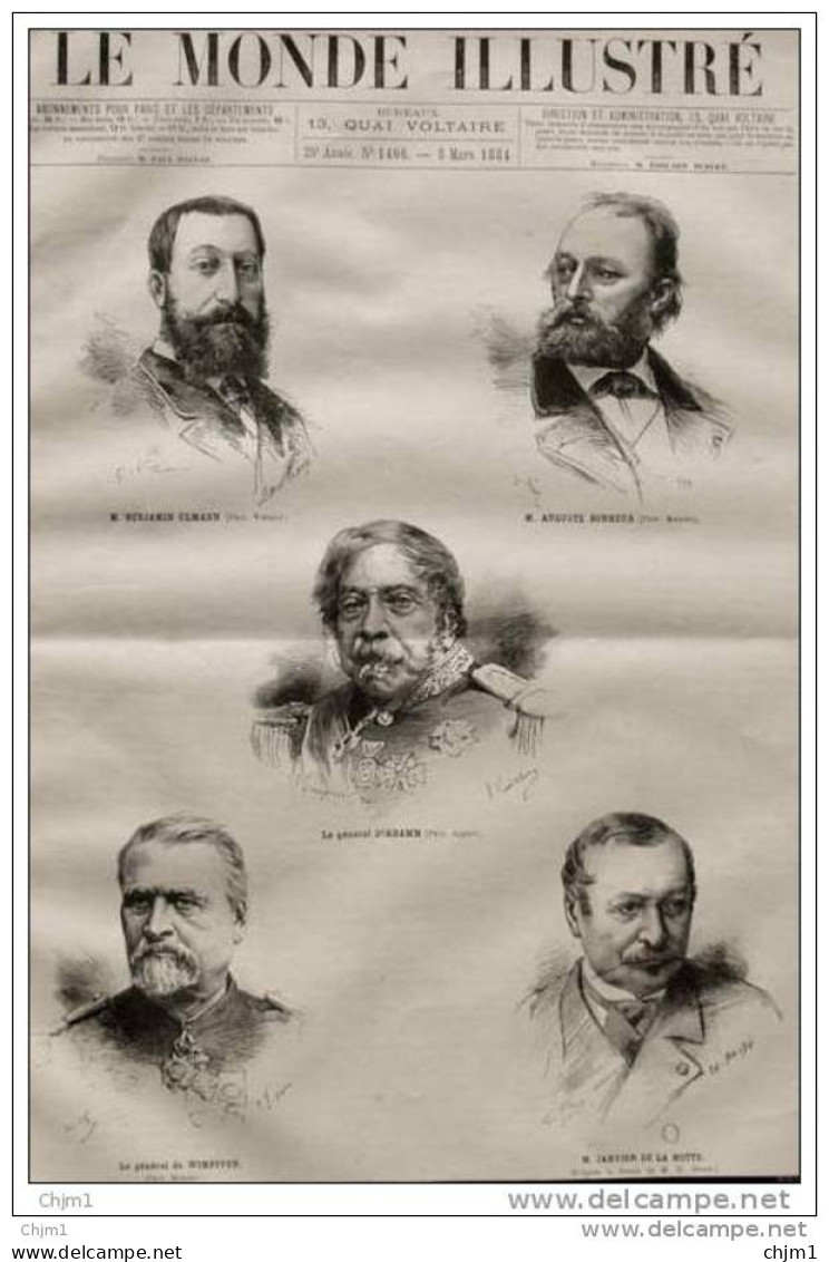 Benjamin Ulmann - Auguste Bonheur - Janvier De La Motte - Général Schramm - Général De Wimpffen -  Page Original 1884 - Documents Historiques