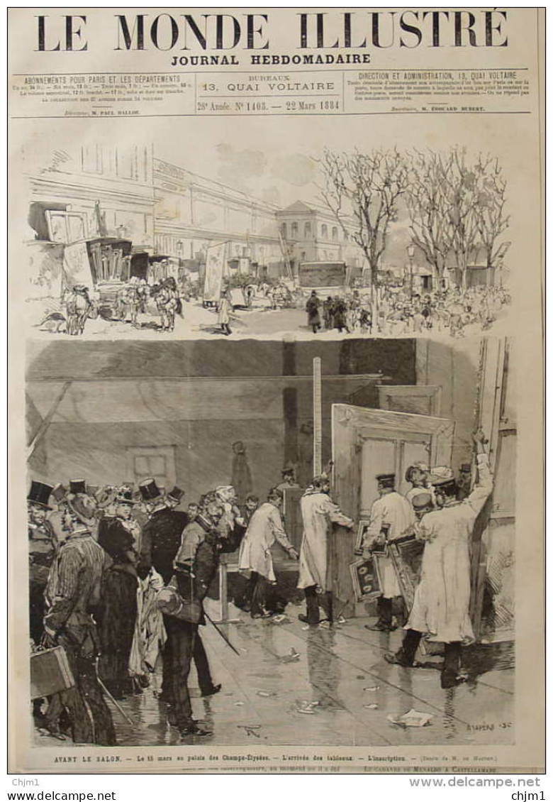 Avant Le Salon - L'arrivée Des Tableaux - L'inscription - Page Original 1884 - Historische Dokumente