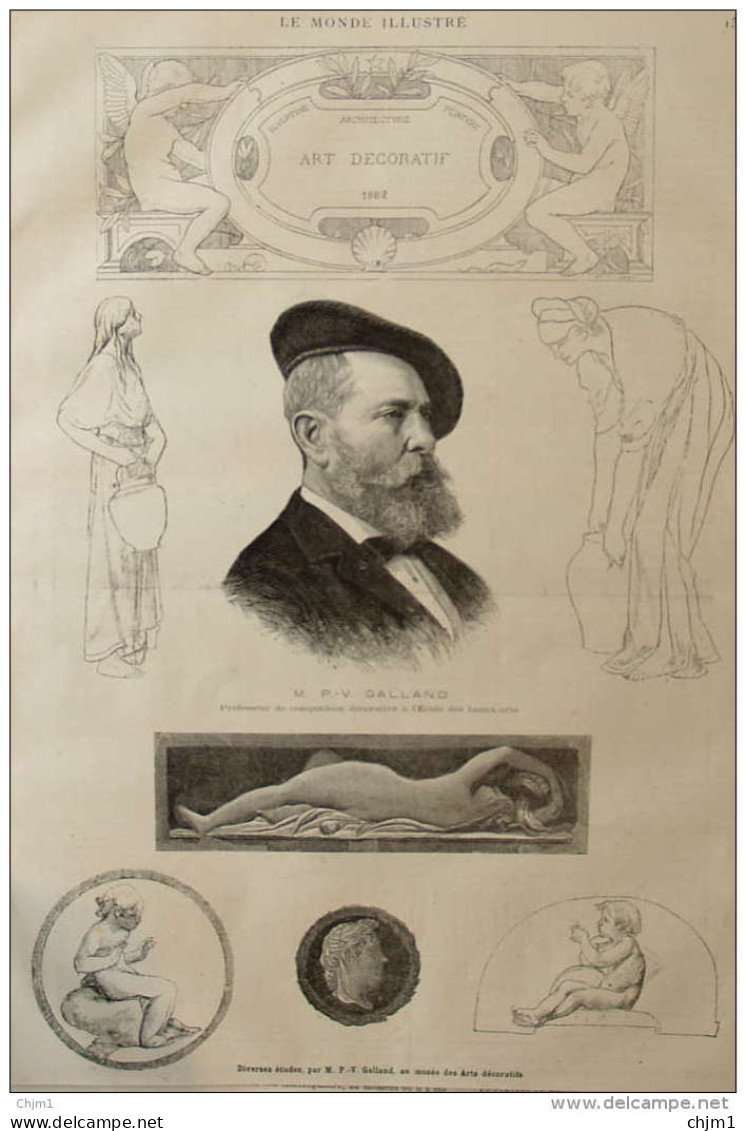 M. P.V. Galland -art Décoratif - Page Original 1884 - Documents Historiques