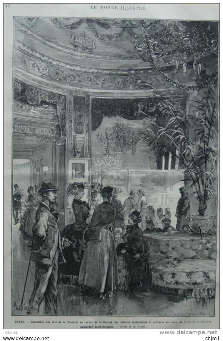 Paris - Exposition Des Lots De La Tombola En Faveur De La Société Des Artistes -  Page Original - 1884 - Historical Documents
