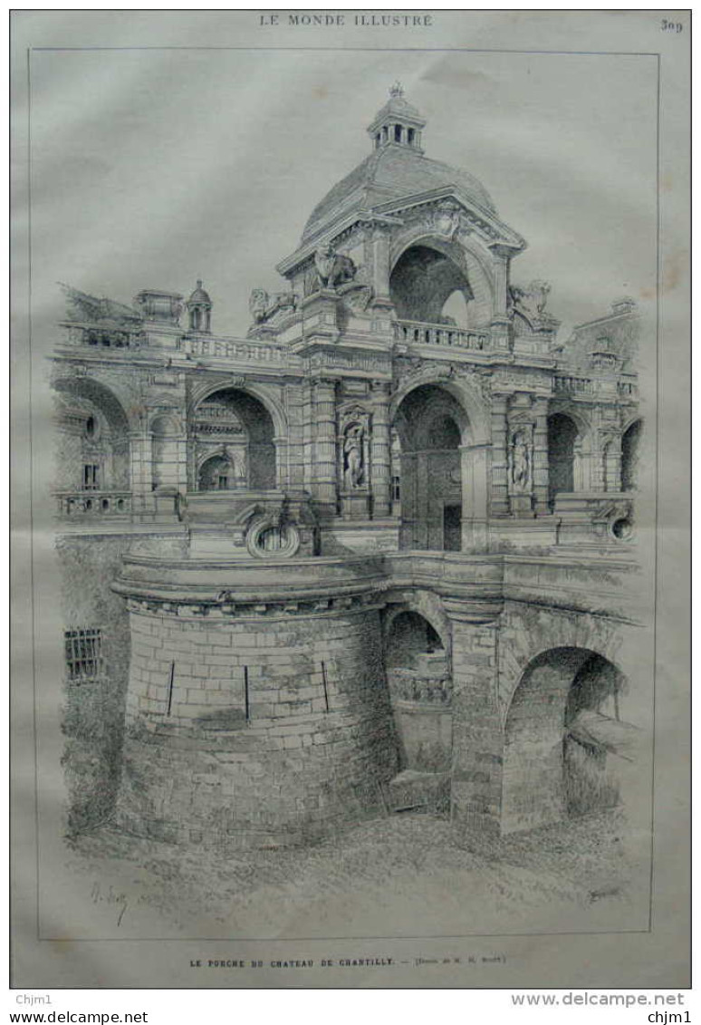 Le Porche Du Château De Chantilly -  Page Original - 1884 - Historische Dokumente