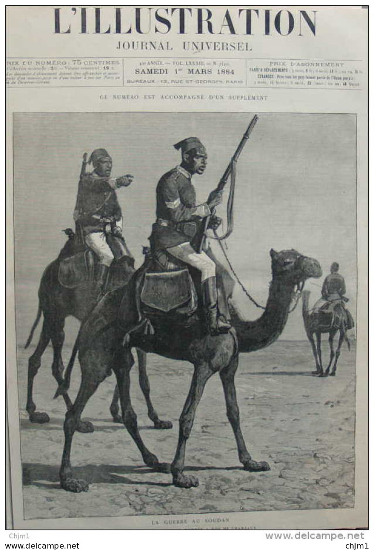 La Guerre Au Soudan - Cavalerie égyptienne Montée à Dos De Chameaux - Page Original 1884 - Documents Historiques