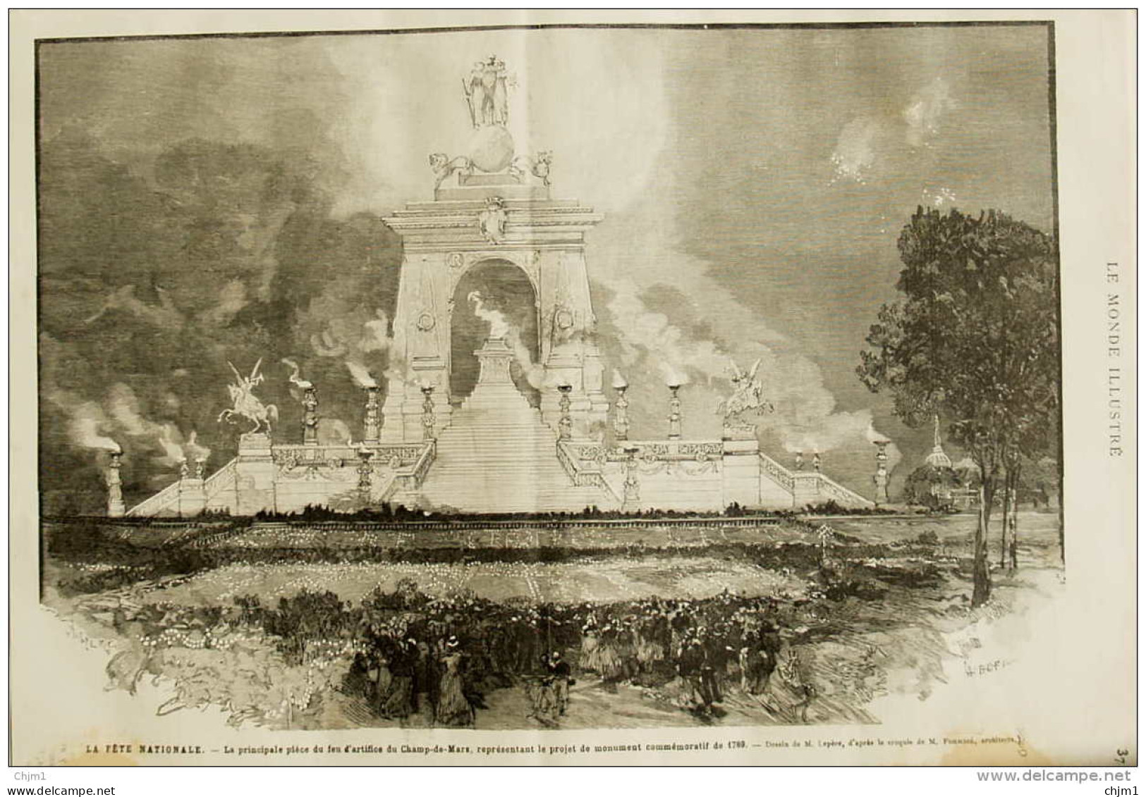 Paris - La Fête Nationale - La Principale Piece Du Feu Artificielle Du Champ-de-Mars - Page Original 1884 - Documents Historiques