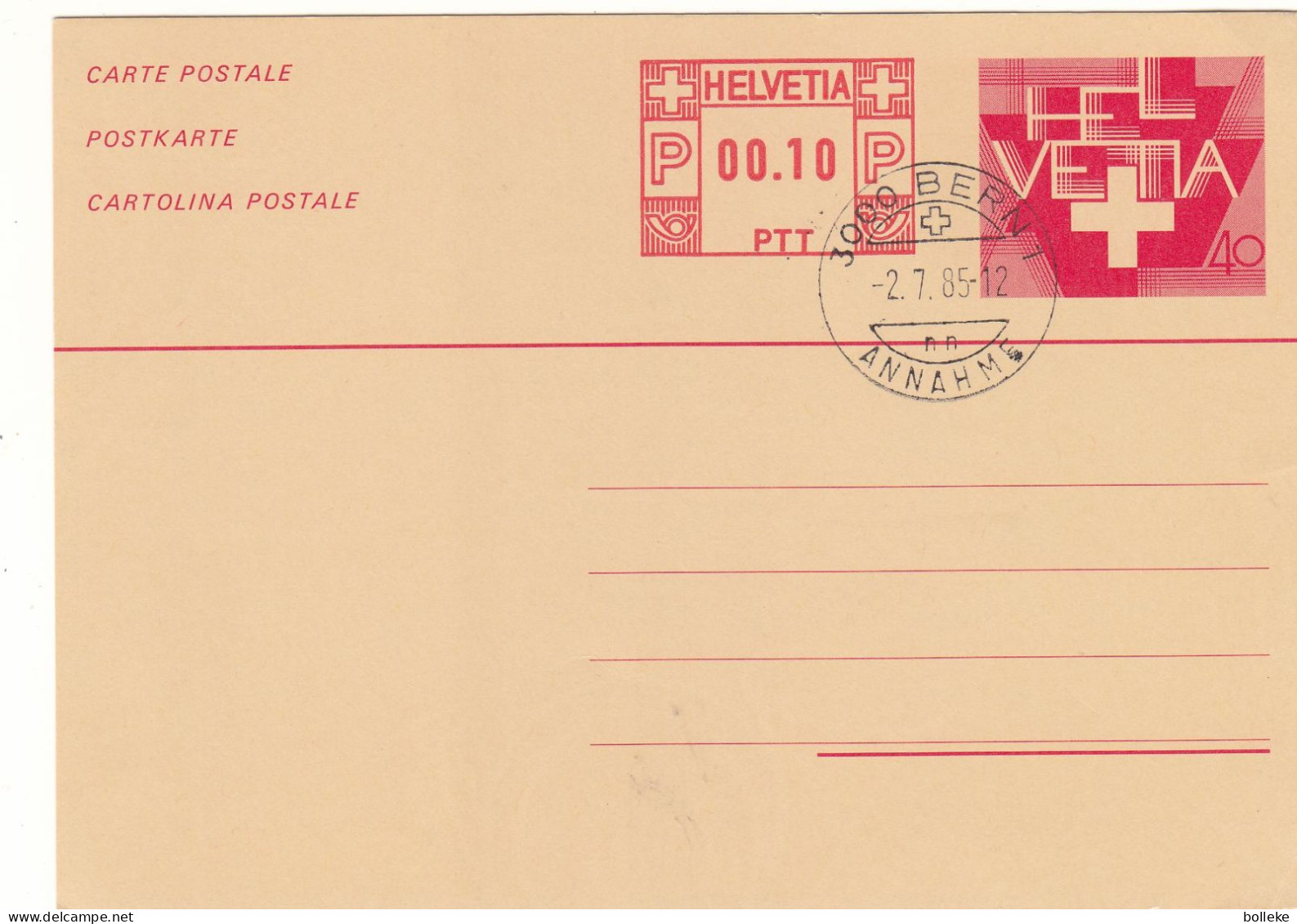 Suisse - Carte Postale De 1985 - Entier Postal - Oblit Bern - - Brieven En Documenten