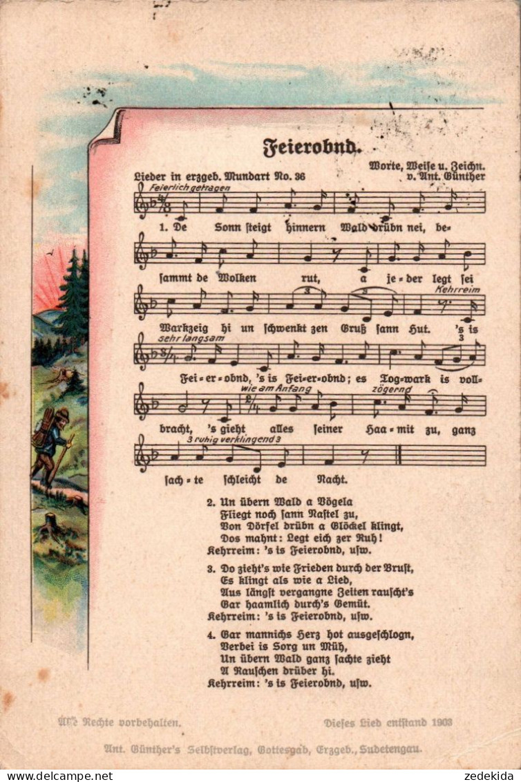 H1916 - Anton Günther Liedkarte - Feierobnd - Gottesgab Sudetengau - Muziek En Musicus