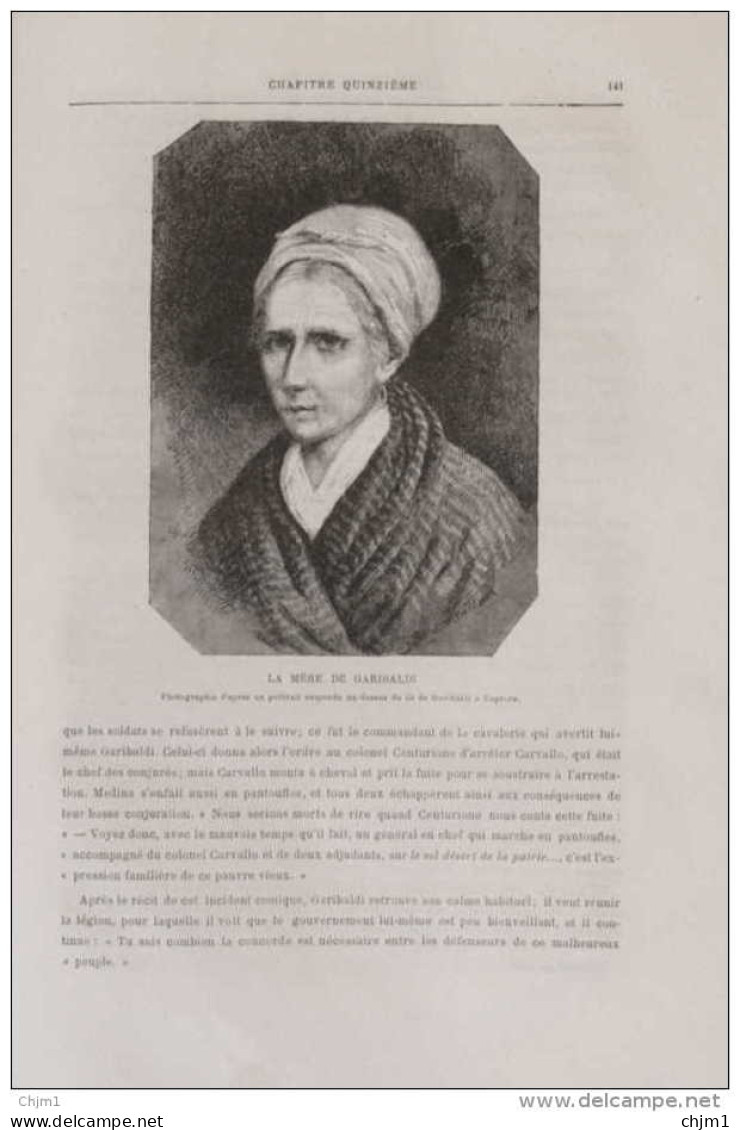 La Mère De Garibaldi - Page Original 1884 - Documents Historiques