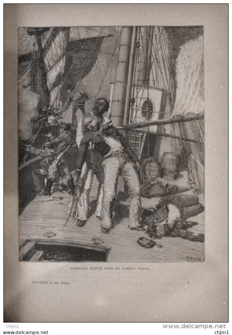 Garibaldi Blessé Dans Un Combat Naval - Page Original 1884 - Documents Historiques