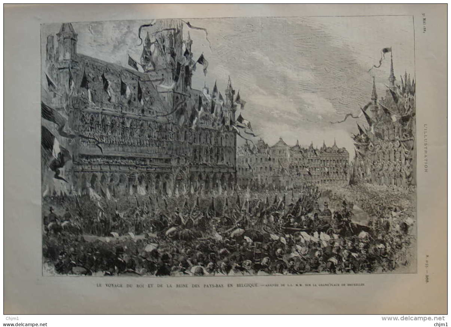 Le Voyage Du Roi Et De La Reine Des Pays-Bas En Belgique - Arrivée Sur La Grand Place De Bruxelles - Page Original  1884 - Historische Dokumente