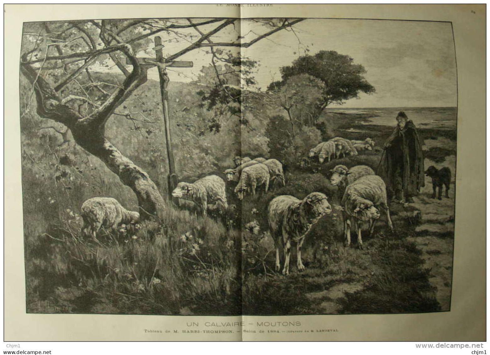 Un Calvaire - Moutons - Tableau De M. Harri Thompson -  Page Original 1884 - Historical Documents