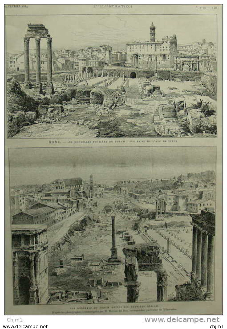 Vue Générale Du Forum - Rome - Les Nouvelles Fouilles Du Forum - Page Original 1884 - Historische Dokumente