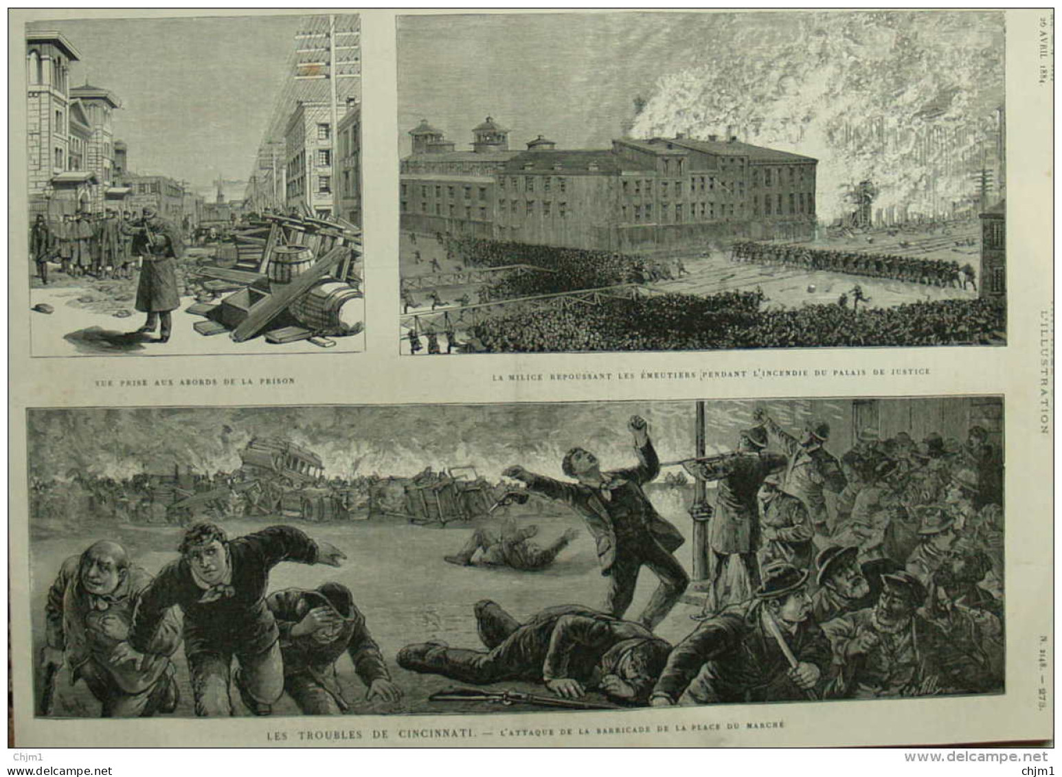 Les Troubles De Cincinnati - Vue Prise Aux Abords De La Prison - Page Original 1884 - Historische Dokumente