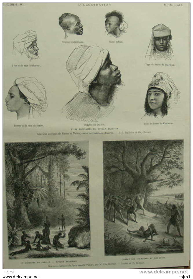 Types Populaires Du Soudan Égyptien - Femme De Khartoum - Indigène Du Darfour - Page Original 1884 - Historical Documents