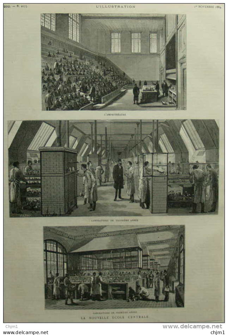 La Nouvelle école Centrale - Laboratoire Du Troisième Année - Page Original 1884 - Documents Historiques