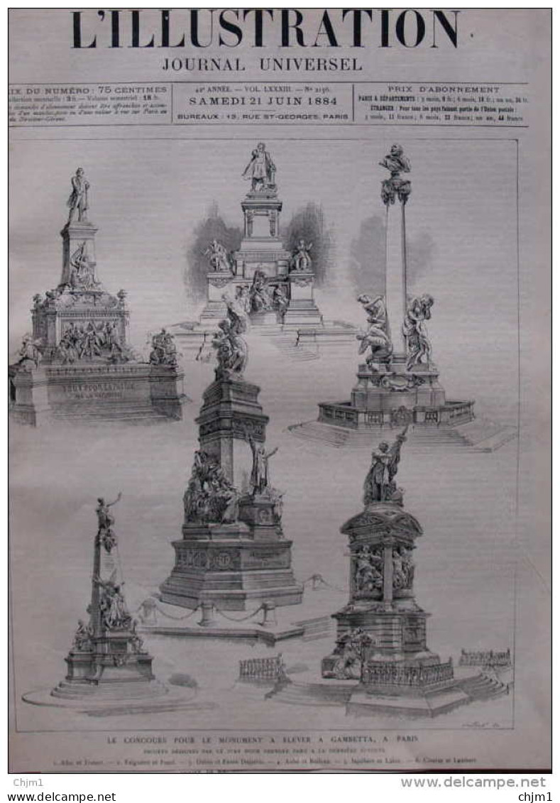 Le Concours Pour Le Monument à élever à Gambetta à Paris - Projets Désignés Par Le Jury - Page Original - 1884 - Documents Historiques