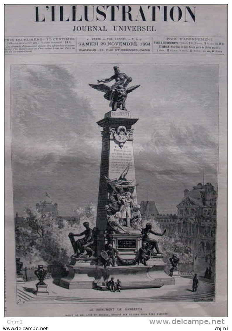 Le Monument De Gambetta, Projet De MM. Aubé Et Boileau, Désigné Par Le Jury Pour être Exécuté - Page Original - 1884 - Historische Dokumente
