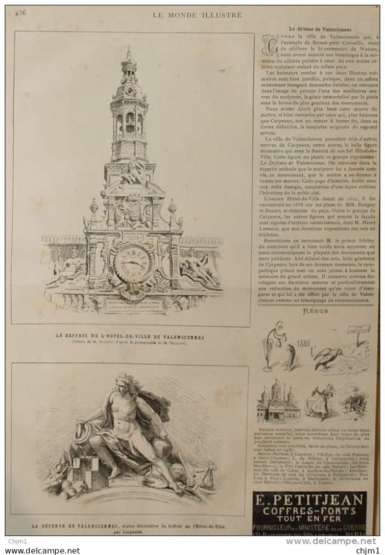 Le Beffroi De L'hôtel De Ville De Valenciennes - Page Original 1884 - Documents Historiques