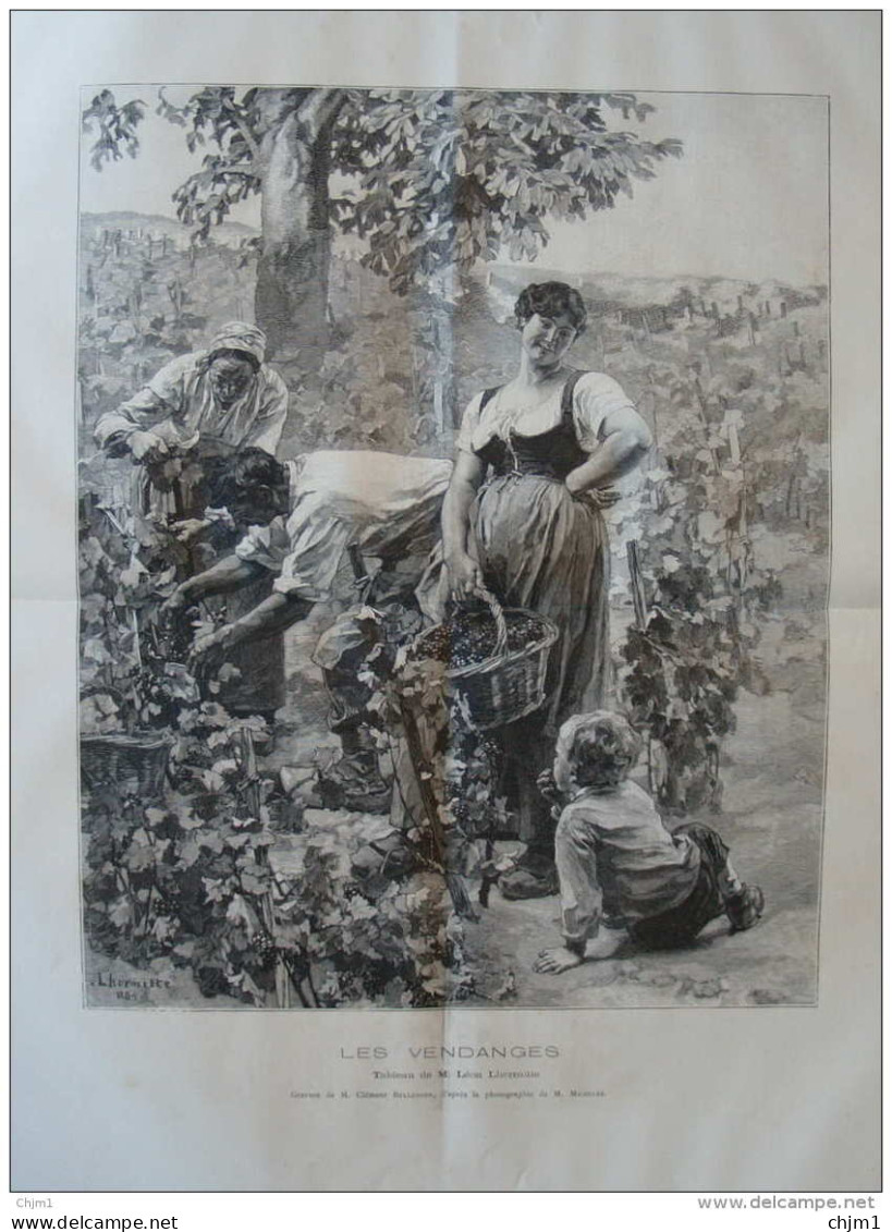 Les Vendanges - Tableau De M. Léon Lhermitte - Page Double Original 1884 - Documents Historiques