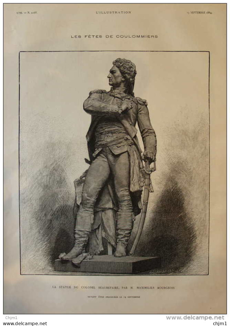 Les Fêtes De Coulommiers - La Statue Du Colonel Beaurepaire, Par Maximilien Bourgeois - Page Original  1884 - Historische Dokumente