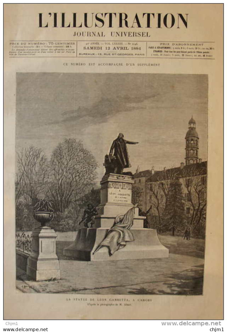 La Statue De Léon Gambetta à Cahors - Page Original  1884 - Documentos Históricos