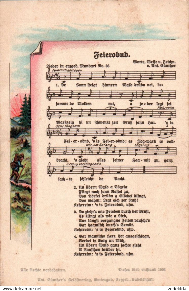 H1917 - Anton Günther Liedkarte - Feierobnd - Gottesgab Sudetengau - Music And Musicians