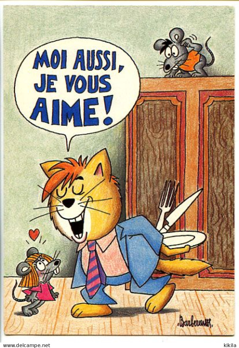 CPSM 10.5 X 15 Illustrateur BARBEROUSSE  Une Vie De Chat  "Moi Aussi, Je Vous Aime   Chat  Souris Amoureuse - Barberousse