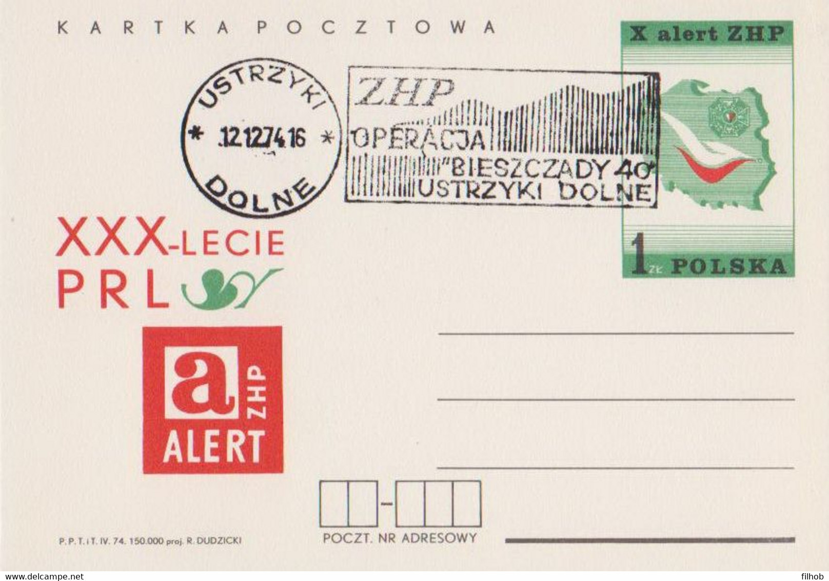 Poland Postmark D74.12.12 USTRZYKI.01: Scouting ZHP Operation Bieszczady - Ganzsachen