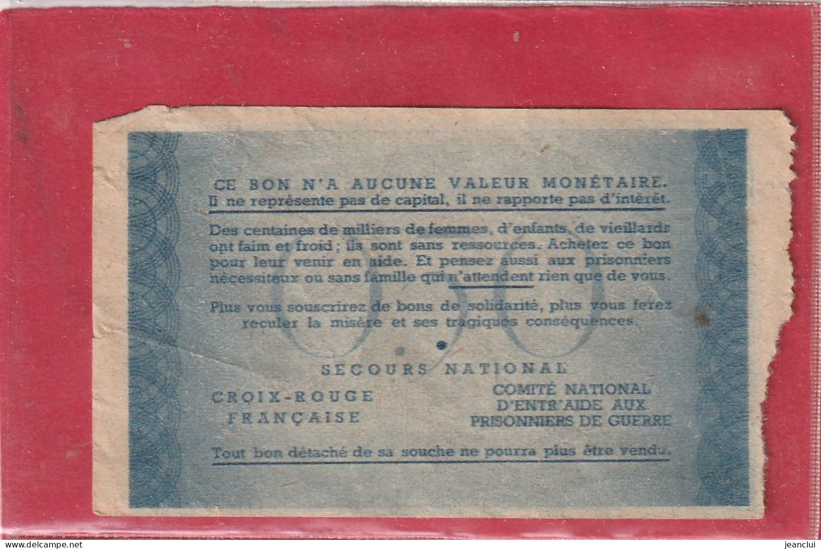 BON DE SOLIDARITE   0.50 F . Type PETAIN .  .  2 SCANNES - Bonos