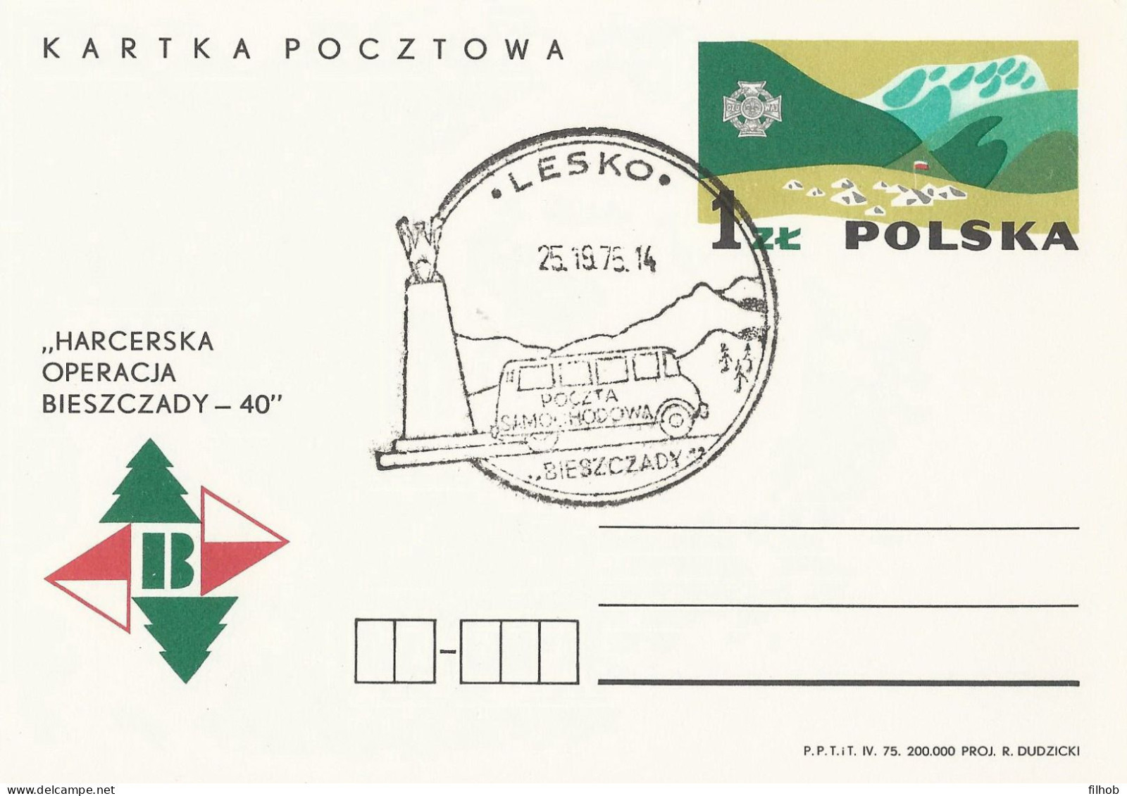 Poland Postmark D75.19.25 LESKO.01: Car Post  Monument K.Swierczewski (error In Date) - Stamped Stationery
