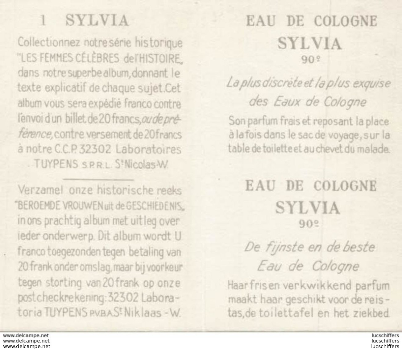 Publicité Pour Parfum "Fraîche Et Exquise" - N°1 - Les Femmes Célèbres De L'histoire - Sylvia - 2 Scans - Altri & Non Classificati