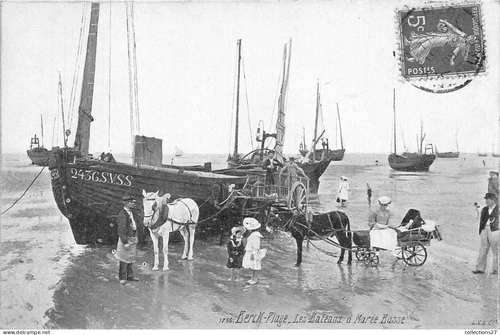 62-BERCK-PLAGE - LES BATEAUX A MAREE BASSE - Berck