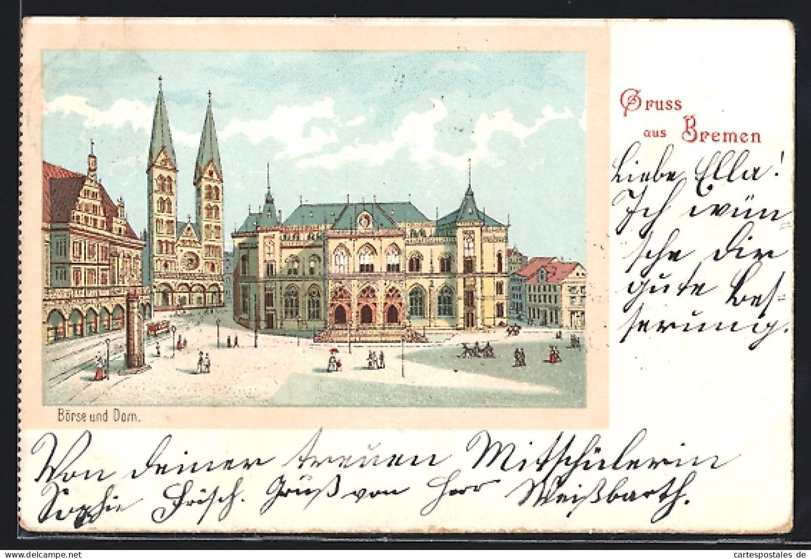 Lithographie Bremen, Börse Und Dom  - Bremen